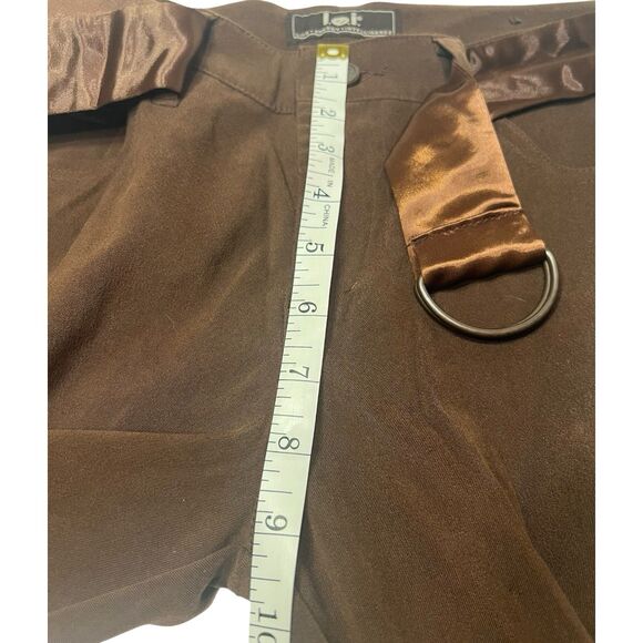 l.e.i. Brown Flare Pants Satin Belt Size 9 Y2K Vintage Fall Layering Retro - Picture 5 of 11